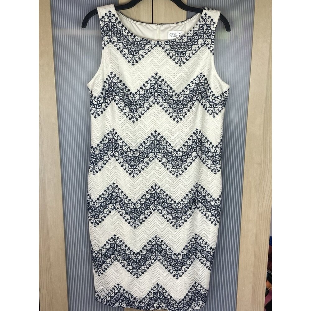 Eliza J‎ Sleeveless Lace Blue White Shift Dress Sz 12 Casual Career Party Boho